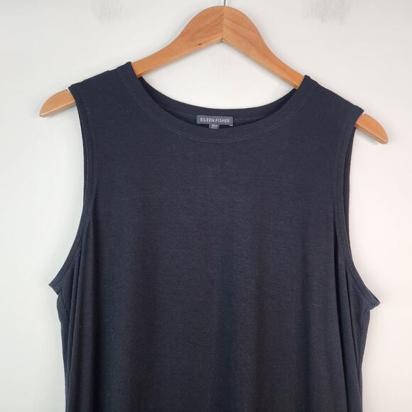 Eileen Fisher Viscose Jersey Knit Stretch Tank Dress Black LARGE Crewneck - Picture 2 of 8